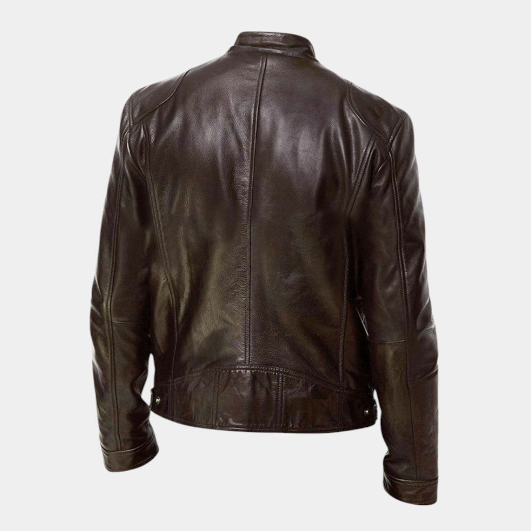 Stijlvolle heren tussenjas van PU-leer in zwart, auburn, camel of marine blauw, geschikt voor casual en formele outfits.