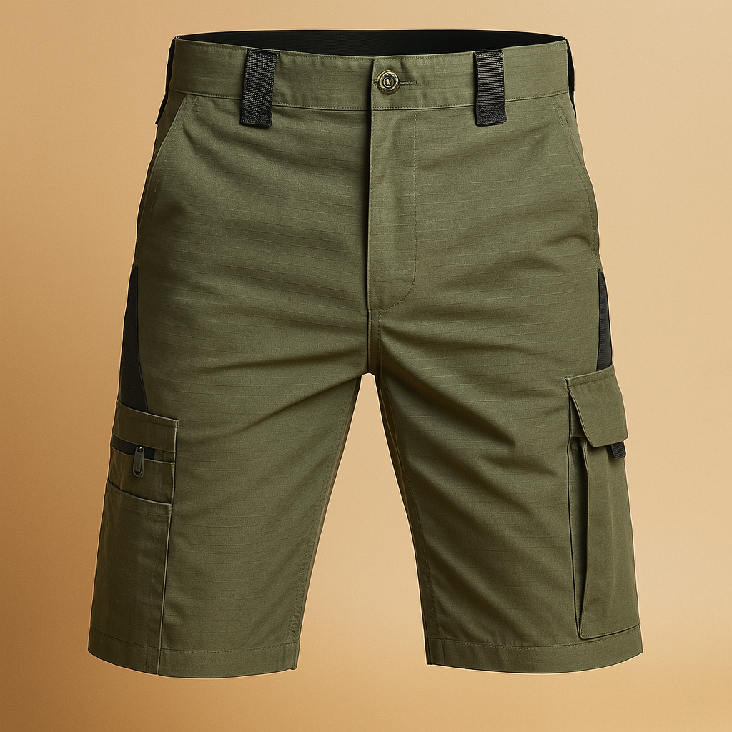 Tactische outdoor short voor heren met meerdere zakken, losvallende pasvorm en duurzaam ontwerp, perfect voor kamperen en outdooractiviteiten.