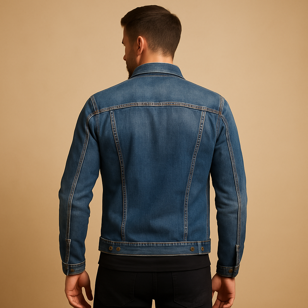 Tijdloos spijkerjack van denim voor heren, met knoopsluiting en voorzakken, duurzaam en veelzijdig voor dagelijks gebruik en casual outfits.