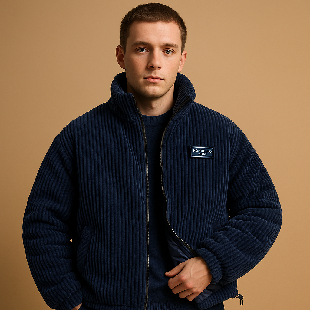 Heren corduroy jack met katoenen voering en comfortabele pasvorm, ideaal voor koude dagen en casual winteroutfits.