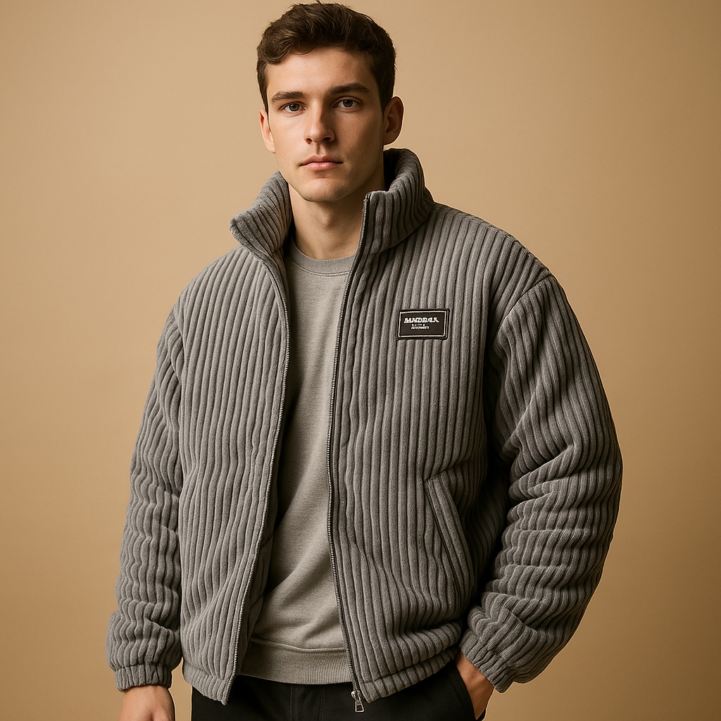 Heren corduroy jack met katoenen voering en comfortabele pasvorm, ideaal voor koude dagen en casual winteroutfits.
