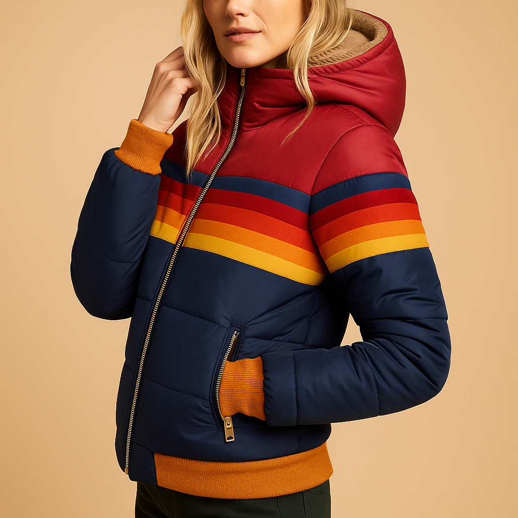 Warme gewatteerde winterjas met capuchon voor dames, stijlvol en flatterend met tijdloos design. Ideaal voor werk, reizen en winterse feestdagen.
