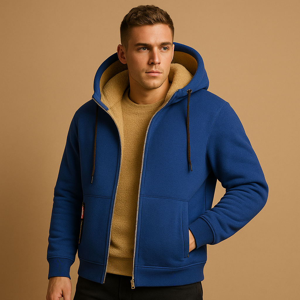 Warme hoodie met rits en capuchon voor heren, losse pasvorm en modern design, ideaal voor dagelijks gebruik en outdooractiviteiten.