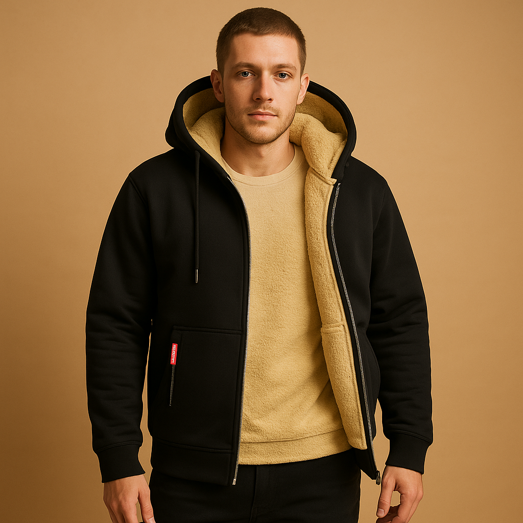 Warme hoodie met rits en capuchon voor heren, losse pasvorm en modern design, ideaal voor dagelijks gebruik en outdooractiviteiten.