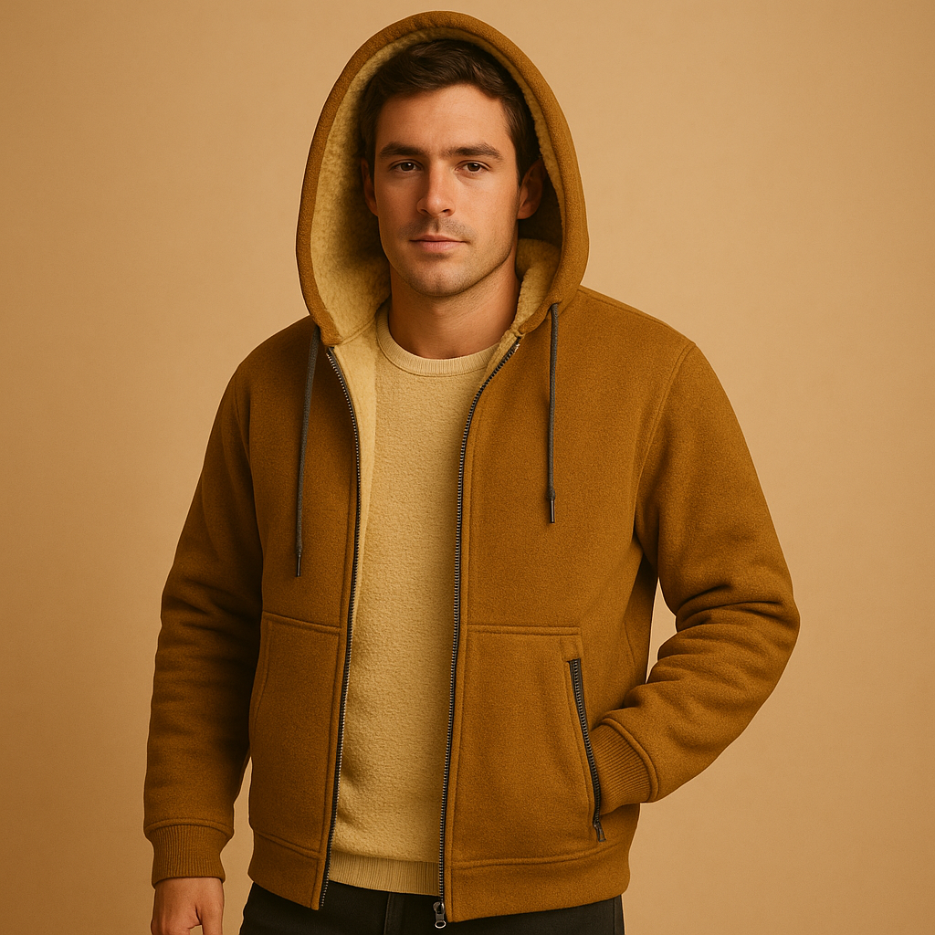 Warme hoodie met rits en capuchon voor heren, losse pasvorm en modern design, ideaal voor dagelijks gebruik en outdooractiviteiten.