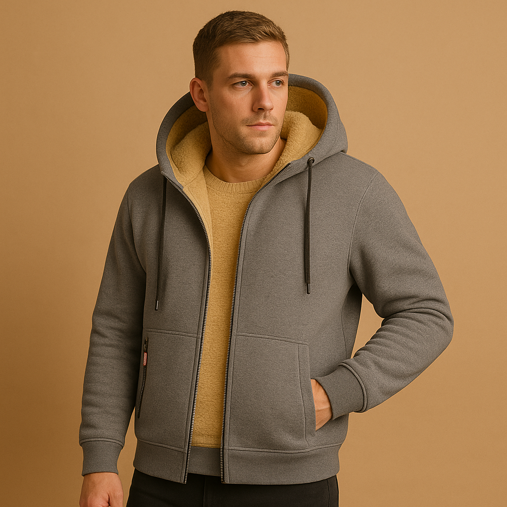 Warme hoodie met rits en capuchon voor heren, losse pasvorm en modern design, ideaal voor dagelijks gebruik en outdooractiviteiten.