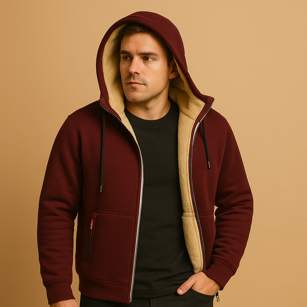 Warme hoodie met rits en capuchon voor heren, losse pasvorm en modern design, ideaal voor dagelijks gebruik en outdooractiviteiten.