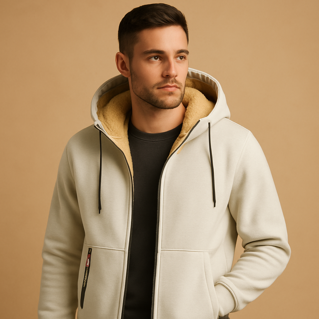 Warme hoodie met rits en capuchon voor heren, losse pasvorm en modern design, ideaal voor dagelijks gebruik en outdooractiviteiten.