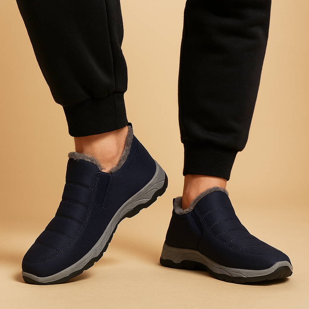 Warme winterschoenen voor heren met pluche voering, slip-on sluiting en antislipzool – perfect voor koude winterdagen en dagelijks gebruik.