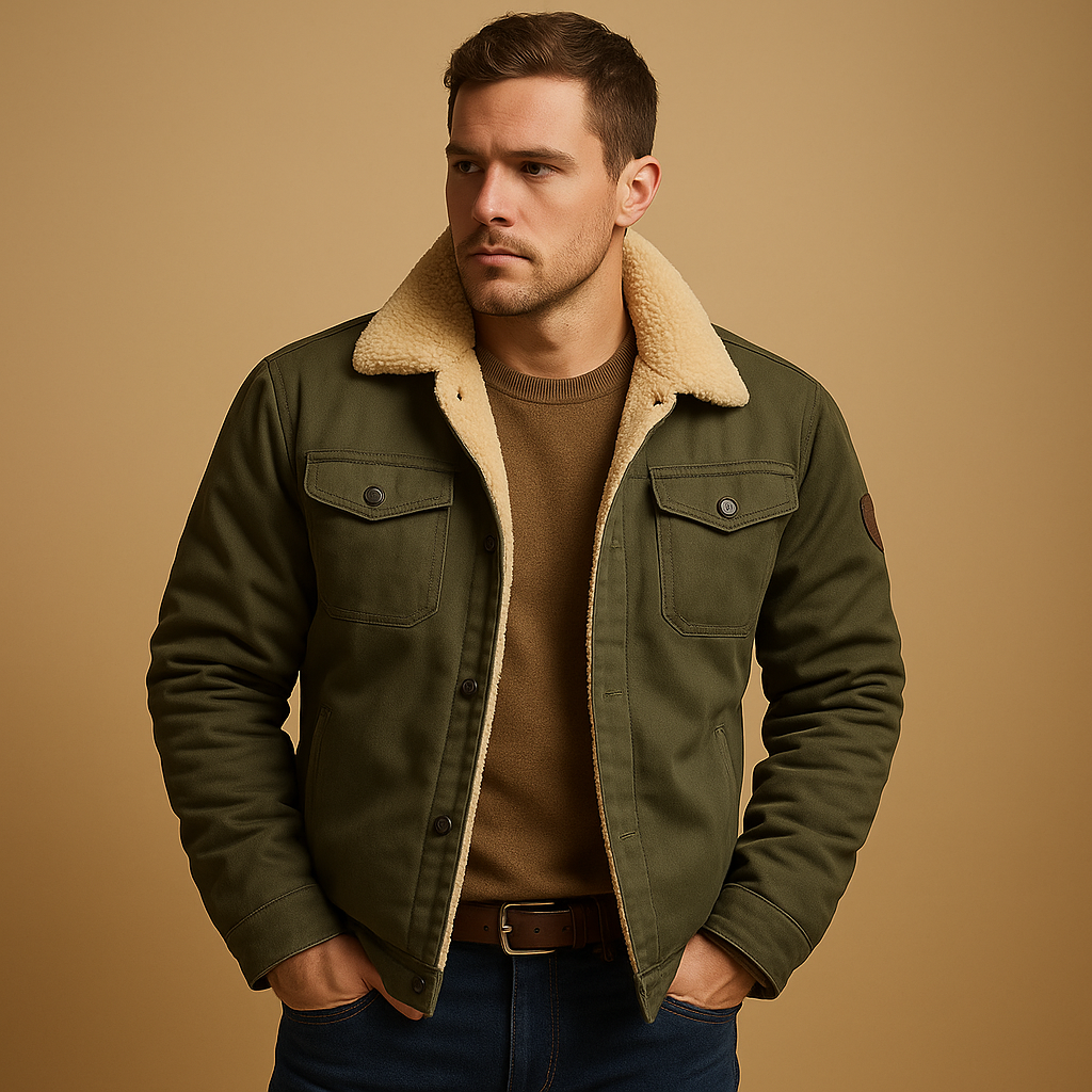 Heren bomberjack met geribde boorden en isolerende voering, perfect voor winterse dagen en casual outfits.