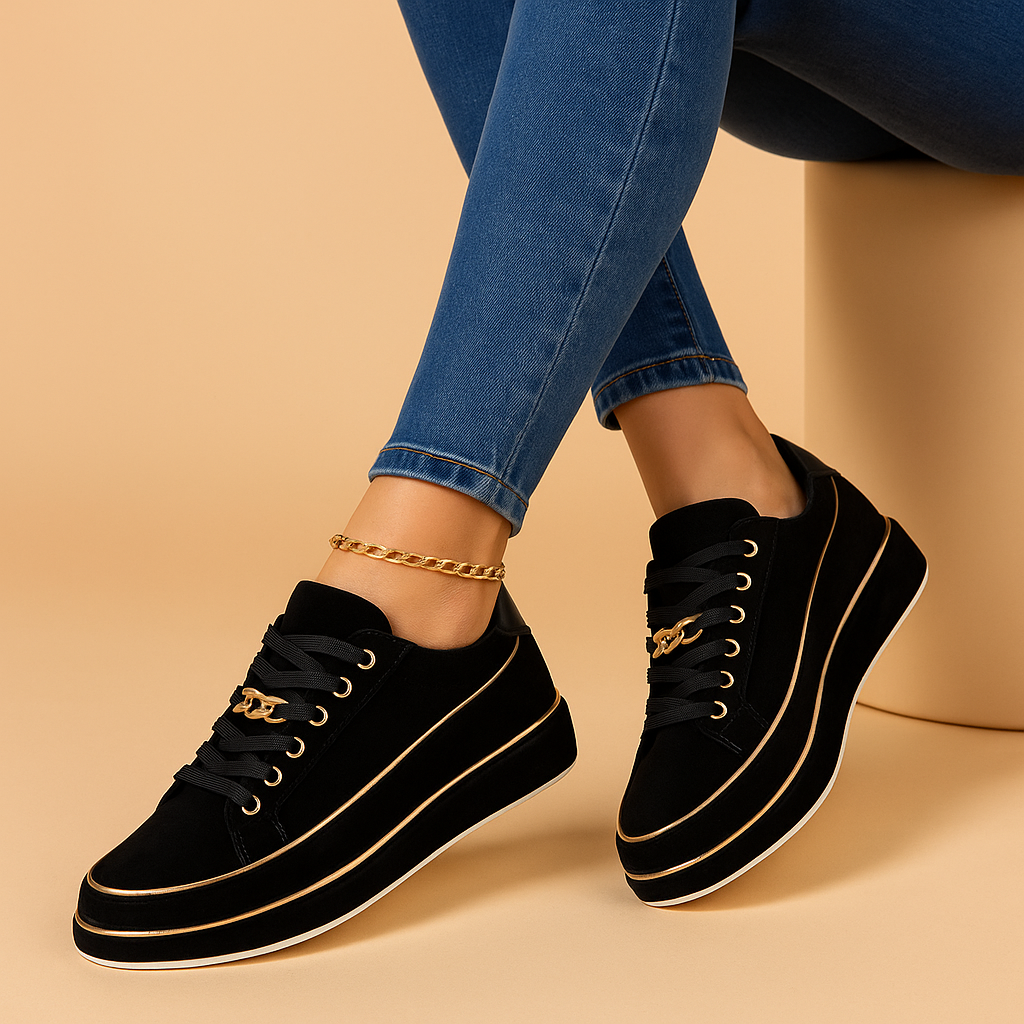 Stijlvolle witte sneakers met gouden accent voor dames, geschikt voor dagelijks gebruik en casual gelegenheden.