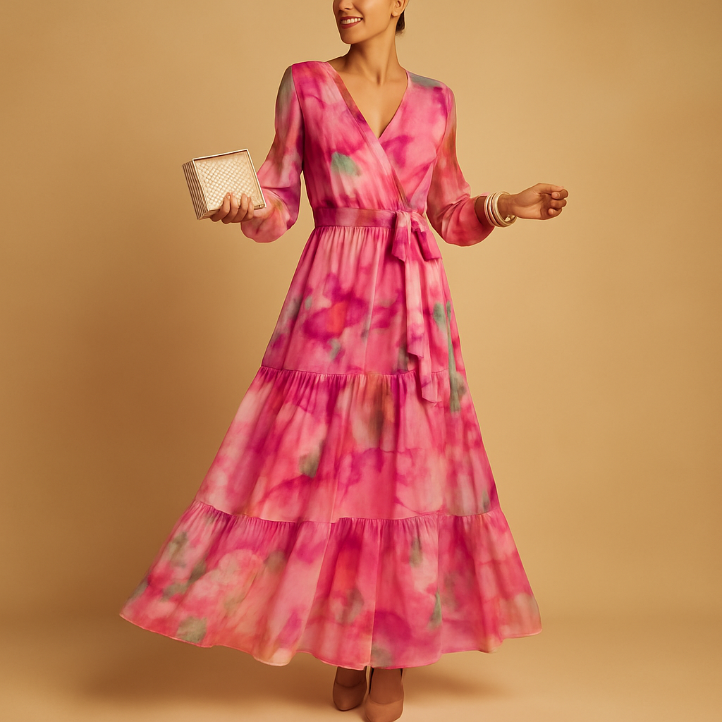 Luchtige lange zomerjurk voor dames met lange mouwen en A-lijn pasvorm, ideaal voor casual en semi-formele gelegenheden