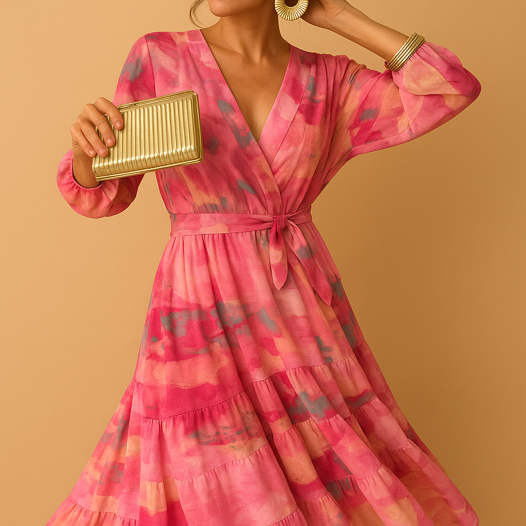 Luchtige lange zomerjurk voor dames met lange mouwen en A-lijn pasvorm, ideaal voor casual en semi-formele gelegenheden