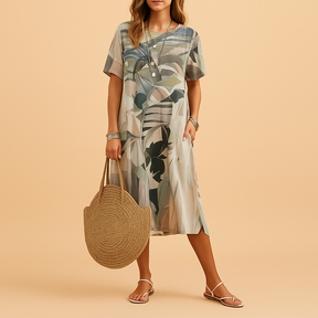 Artistieke damesjurk met handgeschilderd 3D-patroon en flatterende pasvorm, perfect voor creatieve gelegenheden en dagelijks gebruik