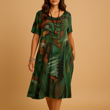 Artistieke damesjurk met handgeschilderd 3D-patroon en flatterende pasvorm, perfect voor creatieve gelegenheden en dagelijks gebruik