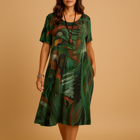 Artistieke damesjurk met handgeschilderd 3D-patroon en flatterende pasvorm, perfect voor creatieve gelegenheden en dagelijks gebruik