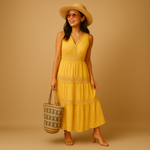 Luchtige boho zomerjurk met Ibiza-stijl voor dames, ideaal voor festivals, strand en zomerse dagen. Comfortabel en stijlvol ontwerp.