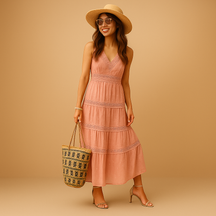 Luchtige boho zomerjurk met Ibiza-stijl voor dames, ideaal voor festivals, strand en zomerse dagen. Comfortabel en stijlvol ontwerp.