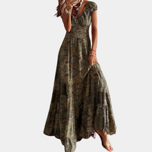 Marit | Comfortabele maxi-jurk met bloemenprint en rucheskraag voor dames