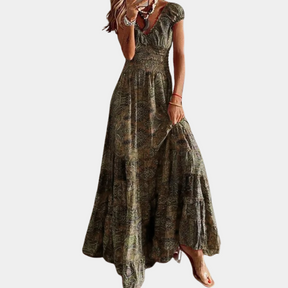 Marit | Comfortabele maxi-jurk met bloemenprint en rucheskraag voor dames