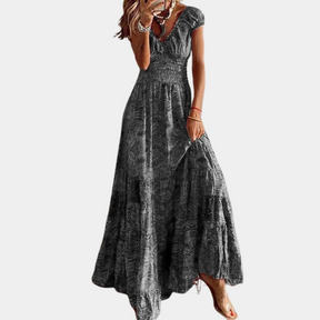 Marit | Comfortabele maxi-jurk met bloemenprint en rucheskraag voor dames