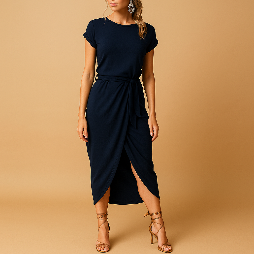 Casual zomerjurk met korte mouwen voor dames, gemaakt van lichte stof, ideaal voor warme dagen en zomerse gelegenheden.