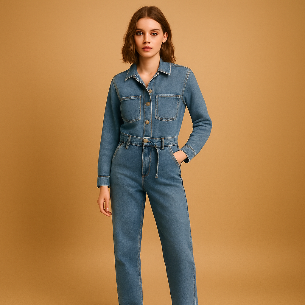 Comfortabele dames jumpsuit van denim met rechte pijpen en lange mouwen, ideaal voor dagelijks gebruik in elk seizoen.