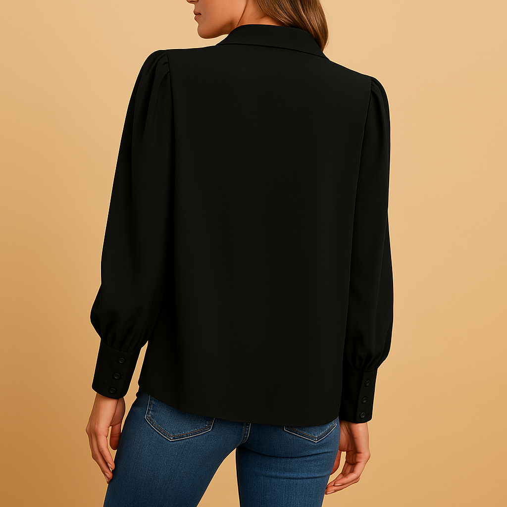 Elegante damesblouse met lantaarnmouw en gerimpelde details, ideaal voor werk, lente en herfst