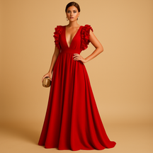 Jurk met ruches en lange mouwen voor dames, geschikt voor werk, feestjes en dagelijkse elegante looks in elk seizoen.