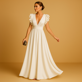 Jurk met ruches en lange mouwen voor dames, geschikt voor werk, feestjes en dagelijkse elegante looks in elk seizoen.