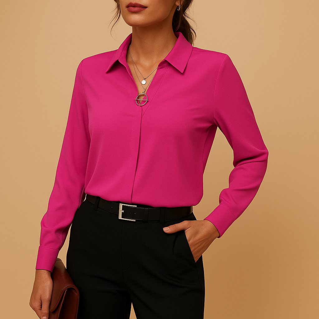 Effen damesblouse met klassieke kraag en getailleerde pasvorm, ideaal voor werk en casual gelegenheden