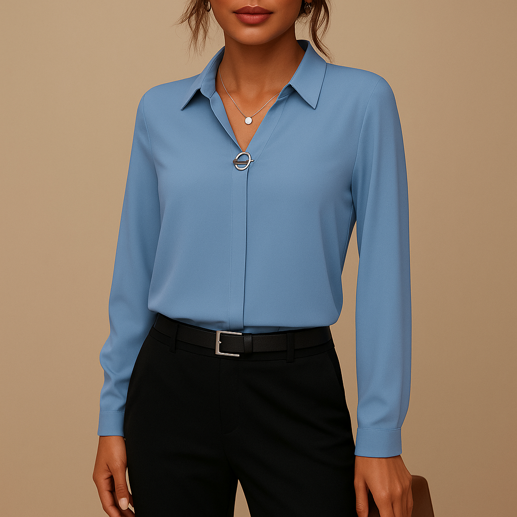 Effen damesblouse met klassieke kraag en getailleerde pasvorm, ideaal voor werk en casual gelegenheden