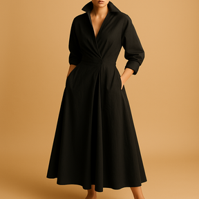 Elegante maxijurk voor dames met lange mouwen, V-halslijn en opvallende print, perfect voor seizoenswisselingen en formele gelegenheden.