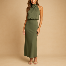 Elegante damesjurk in stretchstof met flatterende pasvorm, perfect voor lente, zomer en diverse gelegenheden.