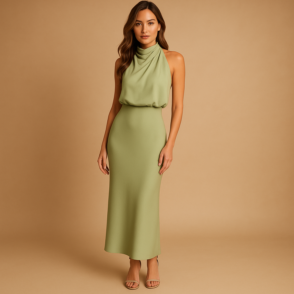 Elegante damesjurk in stretchstof met flatterende pasvorm, perfect voor lente, zomer en diverse gelegenheden.