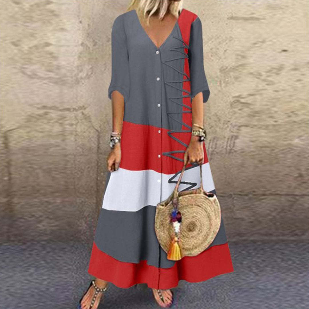 Veerle | Casual midi jurk met kleurcontrast voor dames