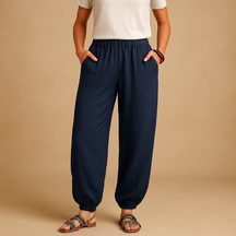 Zomerbroek voor dames met hoge taille, losse pasvorm en boho design, ideaal voor zomerse dagen en ontspannen outfits.