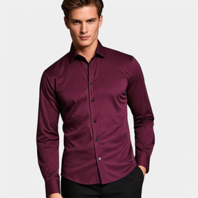 Heren overhemd met slim fit pasvorm en stretchstof, perfect voor zakelijke en casual outfits, met klassieke kraag en knoopsluiting