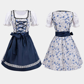 Dames dirndl jurk met kanten details en schort, ideaal voor Oktoberfest, themafeesten en traditionele gelegenheden