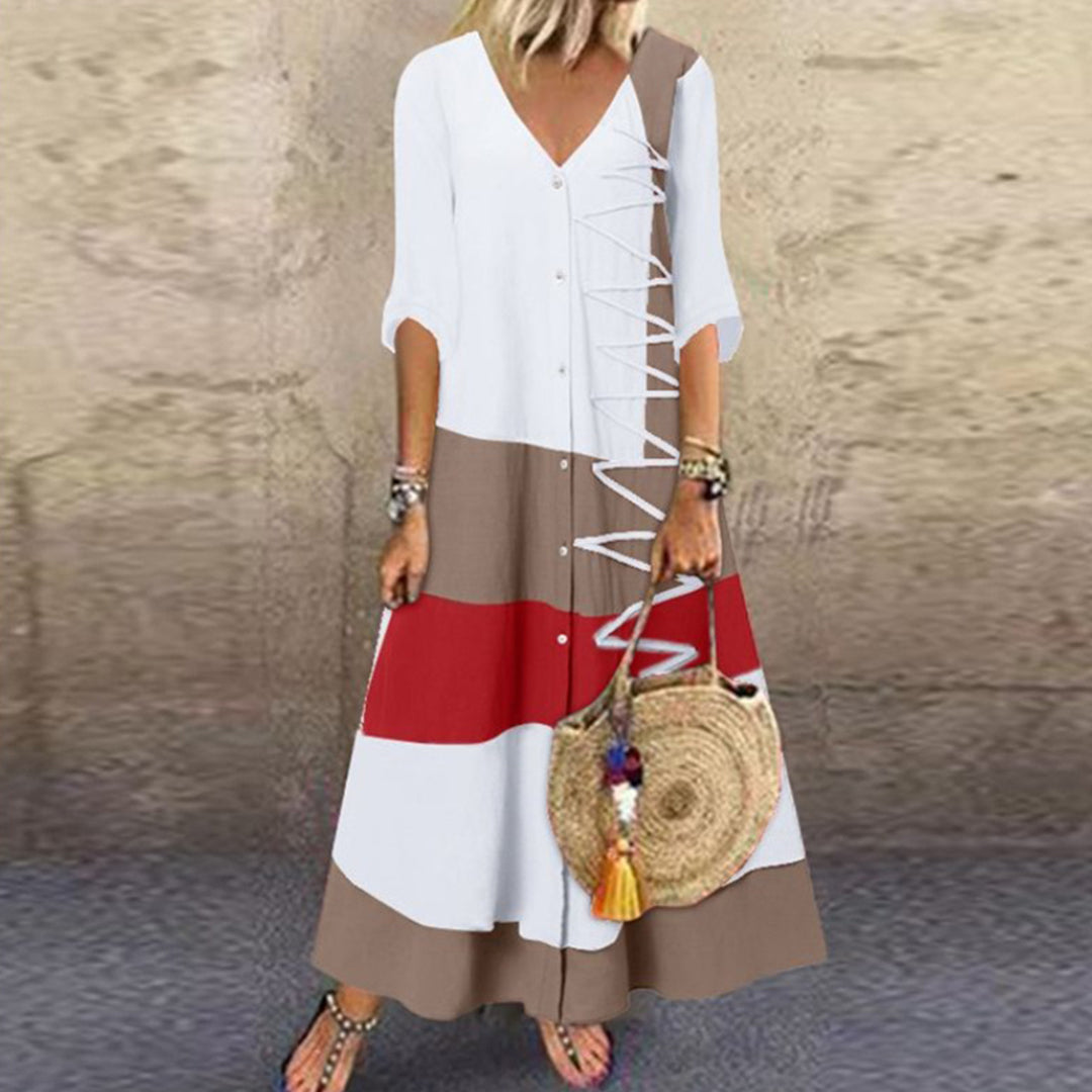 Veerle | Casual midi jurk met kleurcontrast voor dames