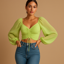 Aansluitende blouse voor dames met zoethart halslijn en koorddetail, elegant, ademend en ideaal voor casual of feestelijke gelegenheden.