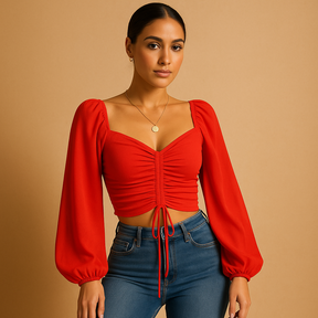 Aansluitende blouse voor dames met zoethart halslijn en koorddetail, elegant, ademend en ideaal voor casual of feestelijke gelegenheden.