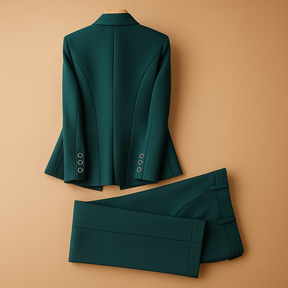 Dames blazer set met broek in elegante pasvorm, geschikt voor werk en formele gelegenheden.