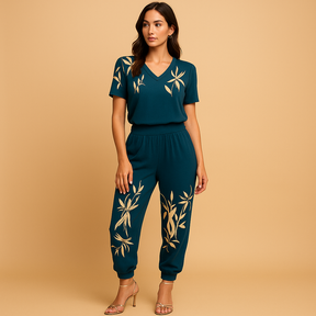 Dames set met bloemenprint, bestaande uit een top en bijpassende broek, ideaal voor een casual en modieuze zomerse look