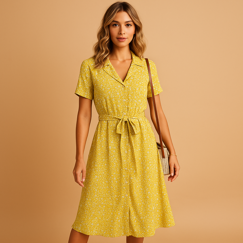 Luchtige dames midi-jurk met bloemenprint en korte mouwen, perfect voor zomer, feestjes en casual gelegenheden