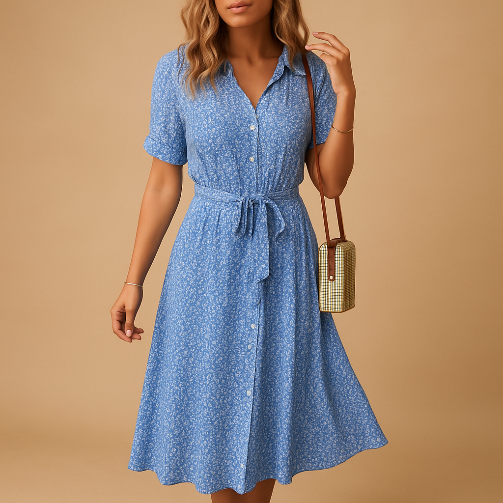 Luchtige dames midi-jurk met bloemenprint en korte mouwen, perfect voor zomer, feestjes en casual gelegenheden