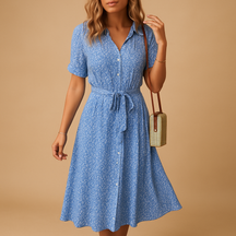 Luchtige dames midi-jurk met bloemenprint en korte mouwen, perfect voor zomer, feestjes en casual gelegenheden