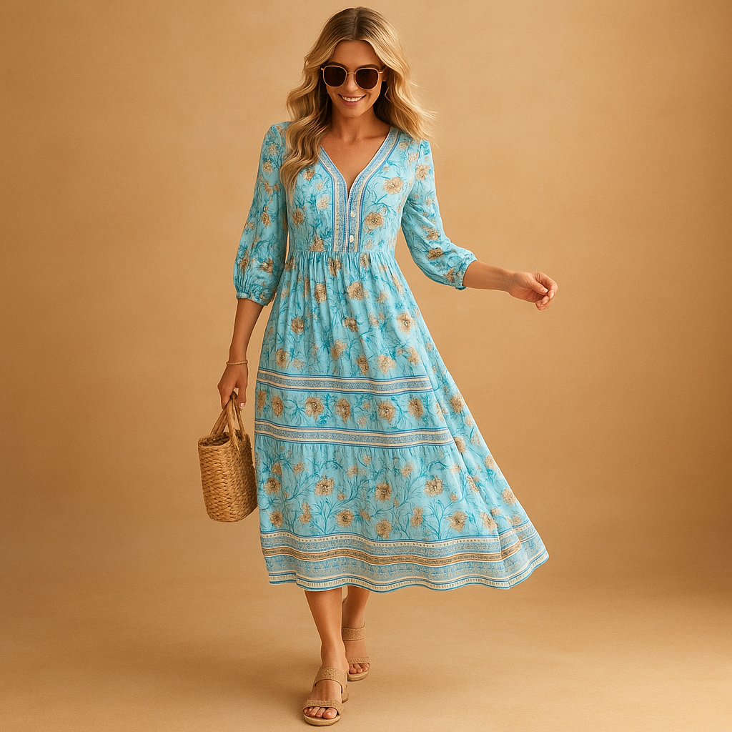 Bohemian zomerjurk voor dames met losvallende pasvorm en fijne patronen, ideaal voor festivals, stranddagen en zomerse uitjes