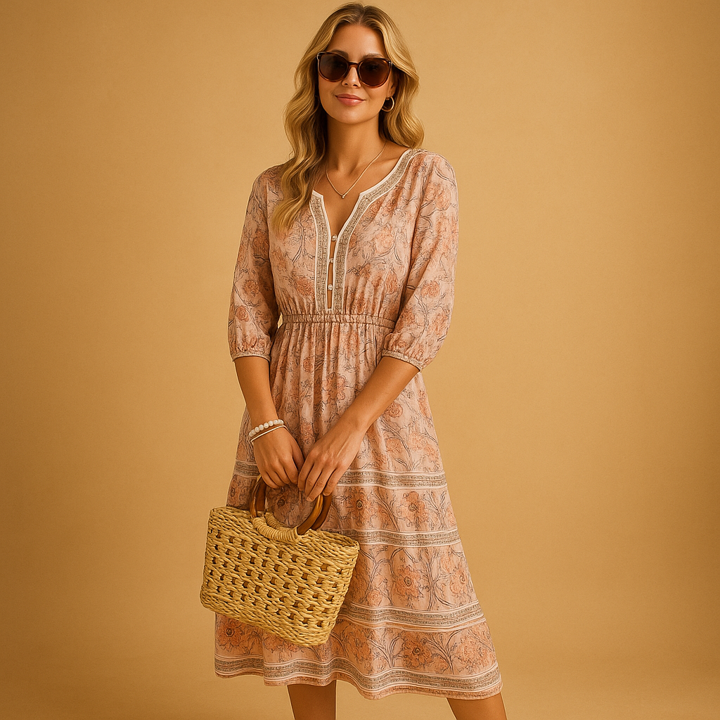 Bohemian zomerjurk voor dames met losvallende pasvorm en fijne patronen, ideaal voor festivals, stranddagen en zomerse uitjes