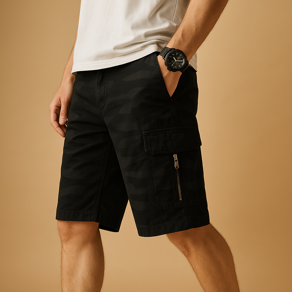 Heren camouflage cargo shorts met meerdere zakken en loose fit, perfect voor wandelen, kamperen of dagelijks gebruik.